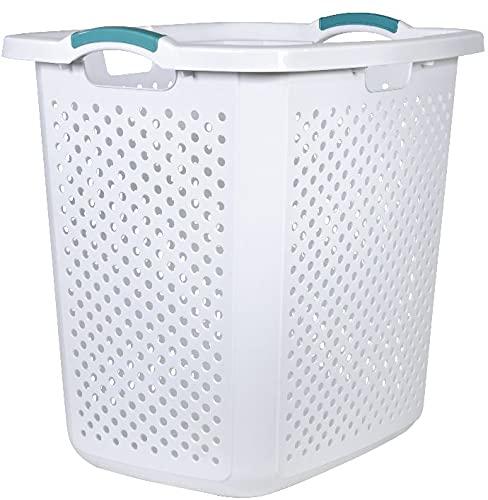 Home Logic 2.5 Bushel Extra Large Plastic Laundry Hamper, White, Adult / Tween