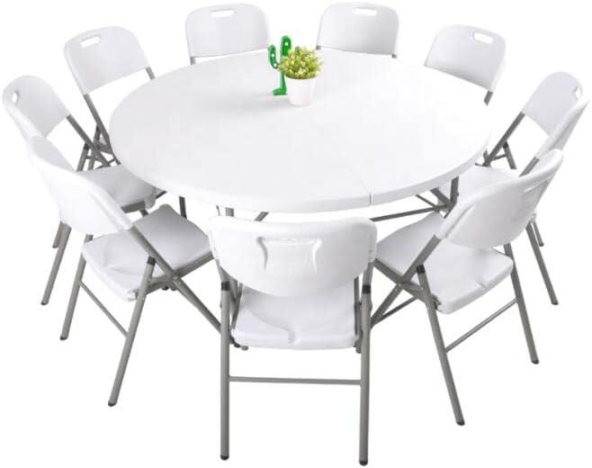 48'' White Resin Round Folding Table with Steel Frame