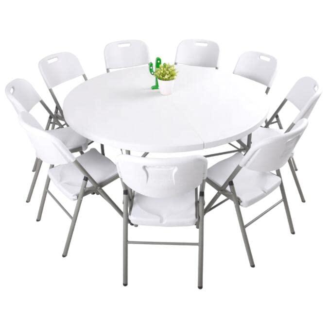 48'' Round Bi-Fold Granite White Plastic Folding Table - Heavy-Duty Plastic Folding Banquet Table