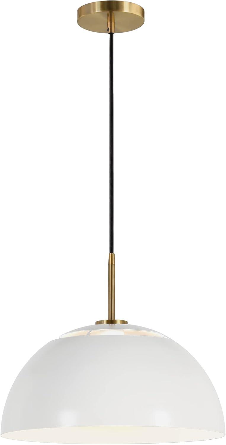 Heath & Cliff Jordyn 16" Wide Pendant with Metal Shade White/Brushed Brass Brushed Brass