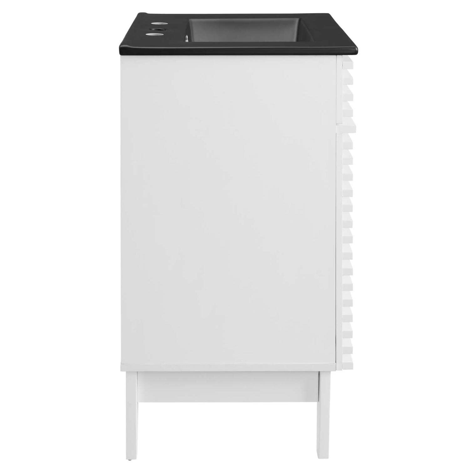 Modway 24 Inch Modern White Black Wood Bathroom Vanity with Sink and Floor Cabinet