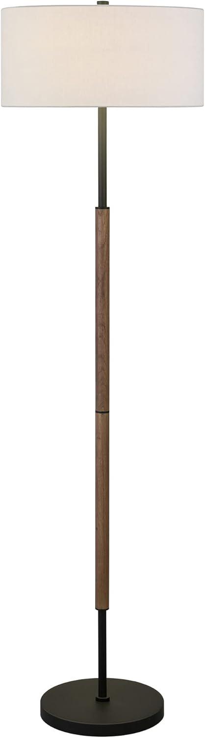 Henn&Hart 17" Blackened Bronze/Rustic Oak Metal/Fabric Floor Lamp