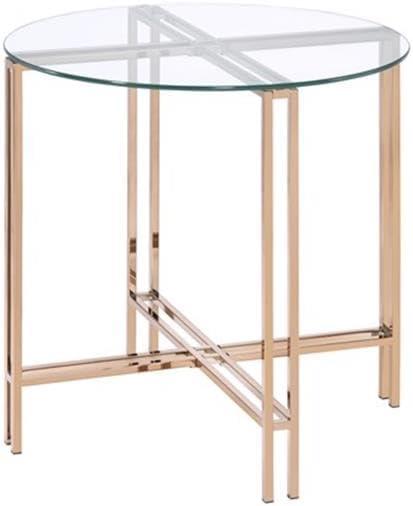 23" Veises Accent Table Champagne - Acme Furniture: Round Glass Top, Metal Frame, Spot Clean