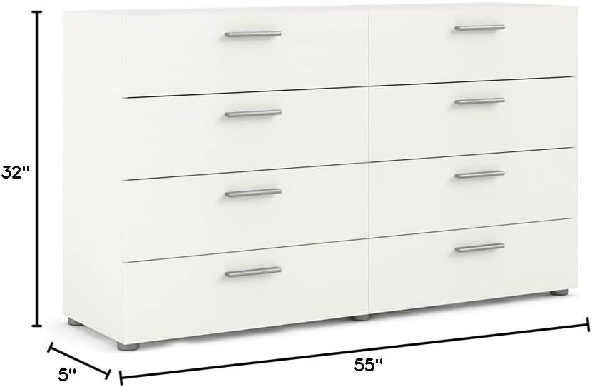 Tvilum Loft 8 Drawer Double Dresser, White Woodgrain