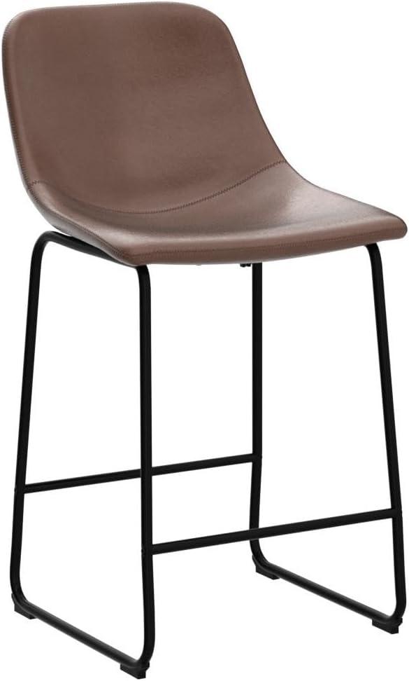 Bennium Counter Stools Set of 2, 24 inch Counter Height Bar Stools Hold up to 500 lbs, Armless Counter Height Chairs with Metal Legs & Soft Backrest for Kitchen Island Coffee Shop, Brown