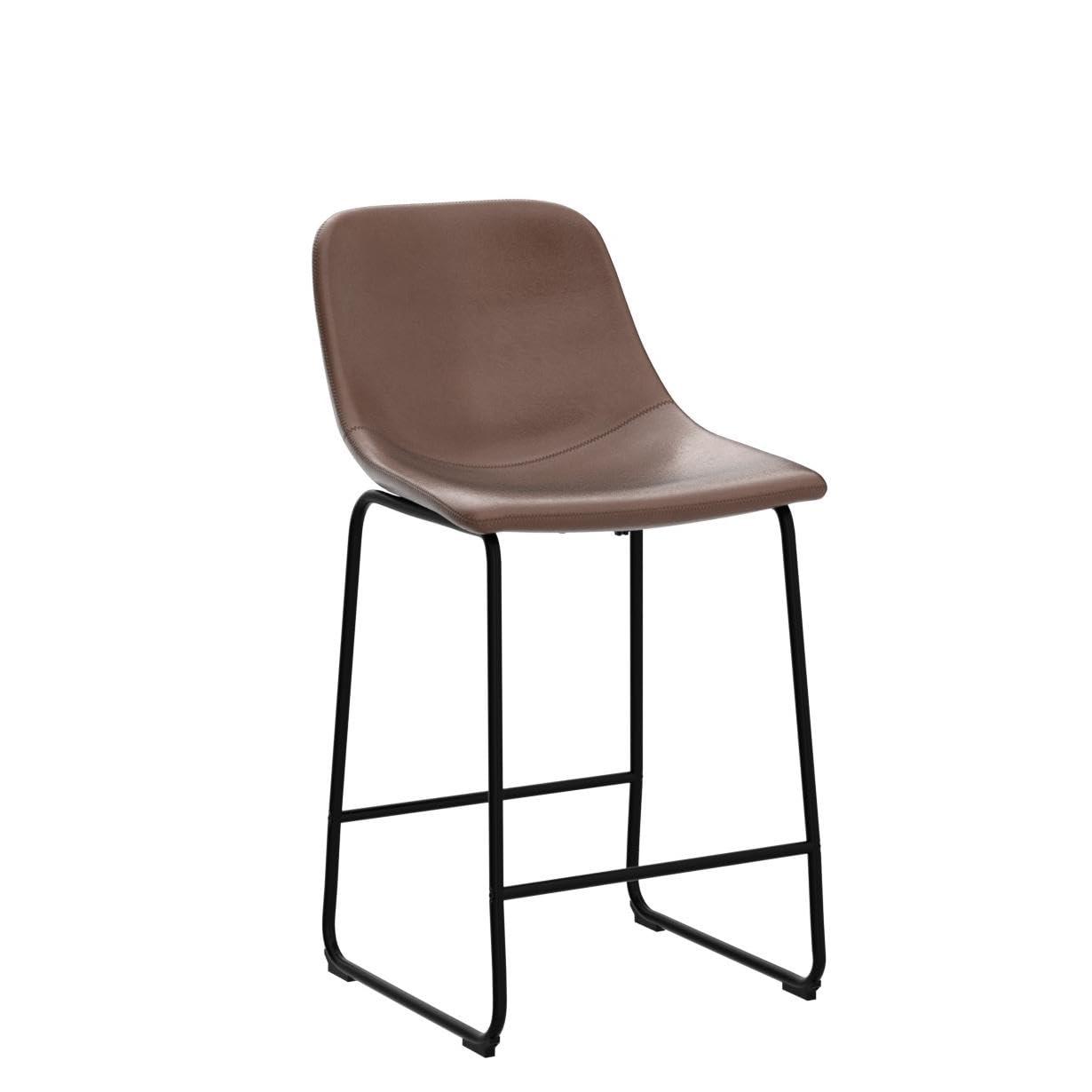 Bennium Counter Stools Set of 2, 24 inch Counter Height Bar Stools Hold up to 500 lbs, Armless Counter Height Chairs with Metal Legs & Soft Backrest for Kitchen Island Coffee Shop, Brown