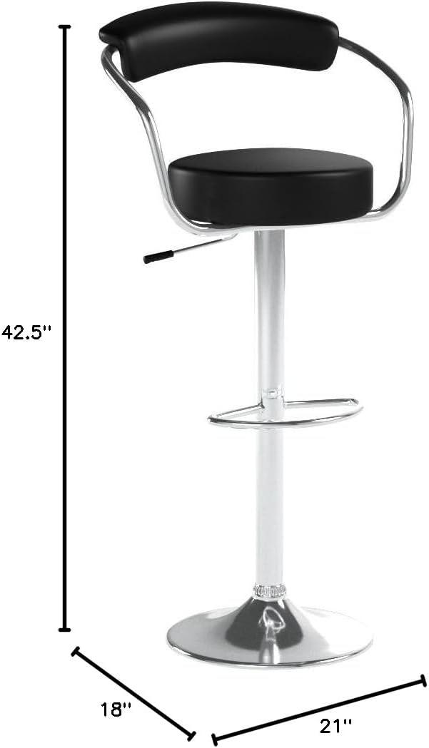 Modway Diner 24.5-33" Vinyl and Steel Bar Stool in Black (Set of 2)