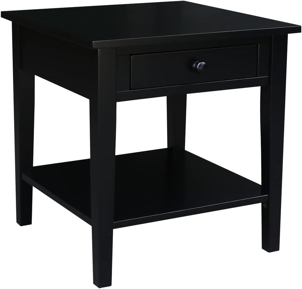 Black Solid Wood Square End Table with Storage, 24x24