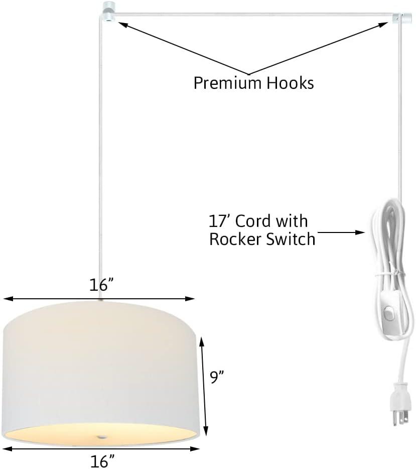 Home Concept 2 Light 16 Inch Swag Hanging Drum Pendant, White Linen