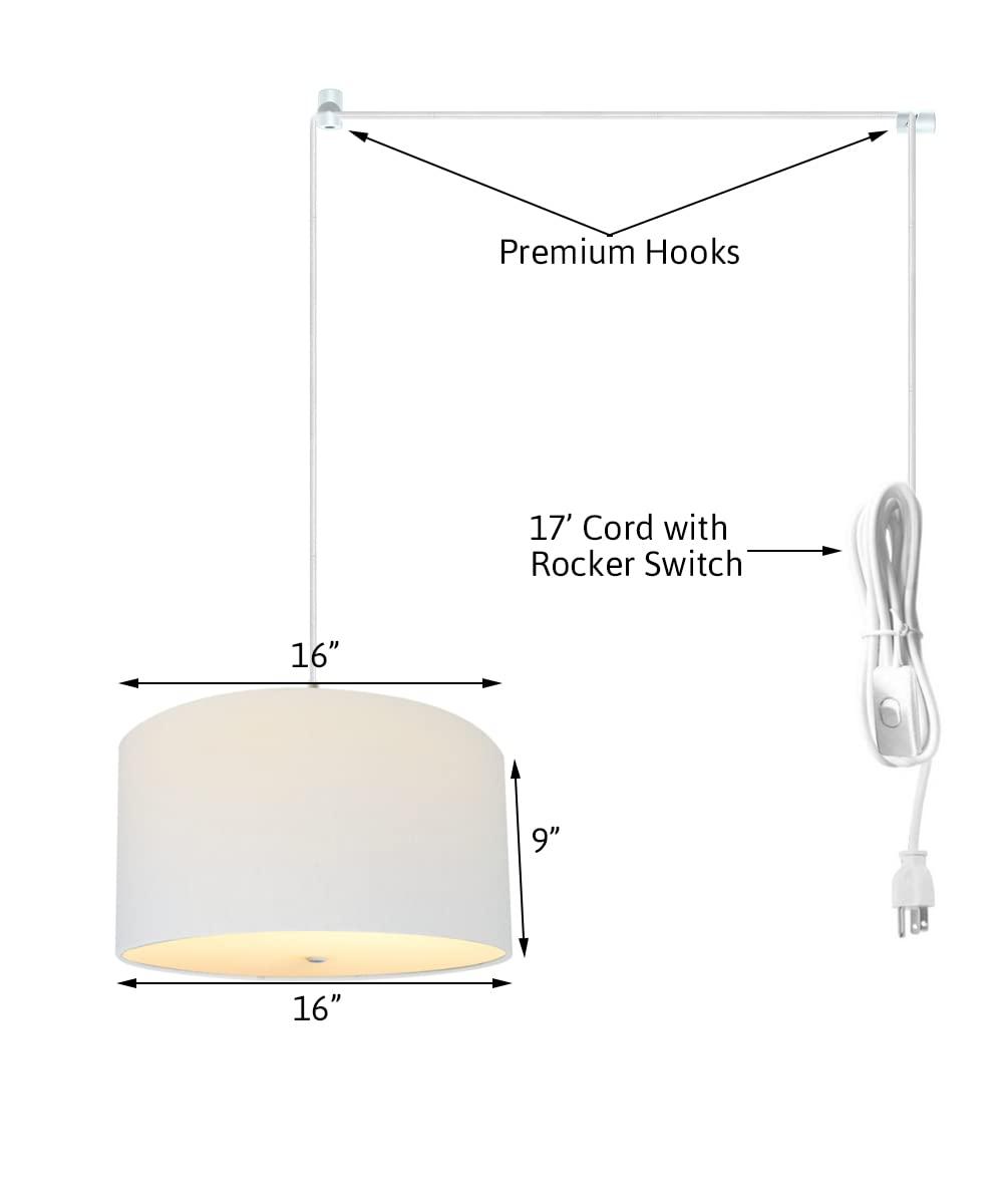 Home Concept 2 Light 16 Inch Swag Hanging Drum Pendant, White Linen