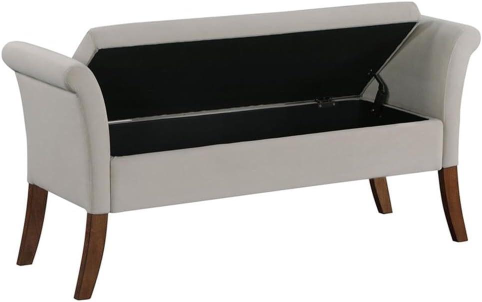 Coaster Farrah Velvet Upholstered Rolled Arms Storage Bench in Beige and Brown