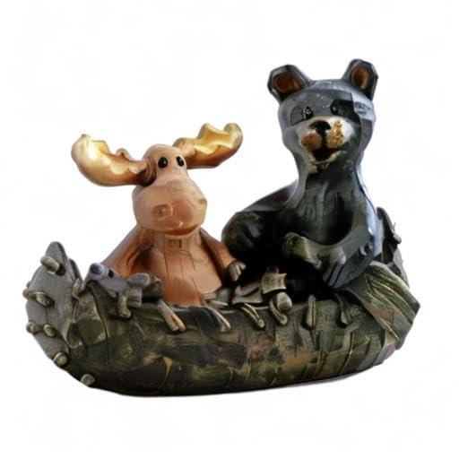 Design Toscano Moose and Black Bear in a Boat Statue