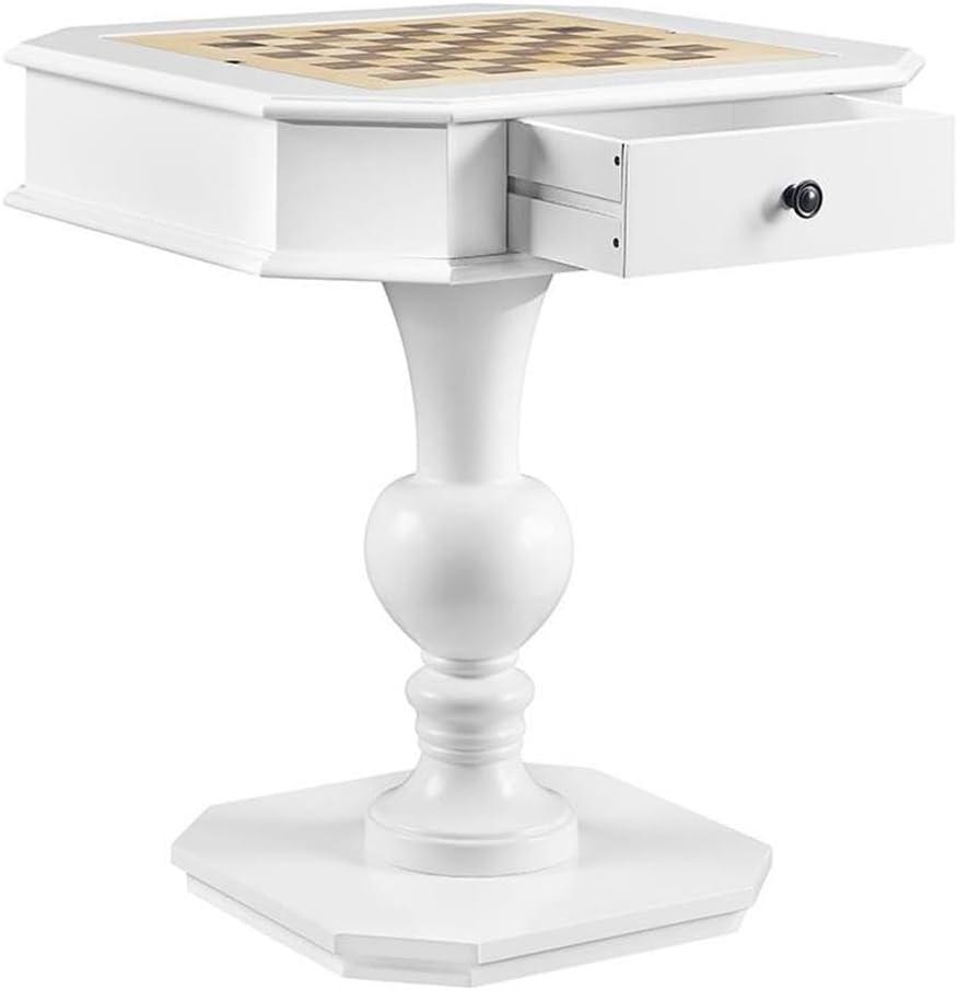 White Square Wood Game Table with Pedestal Base