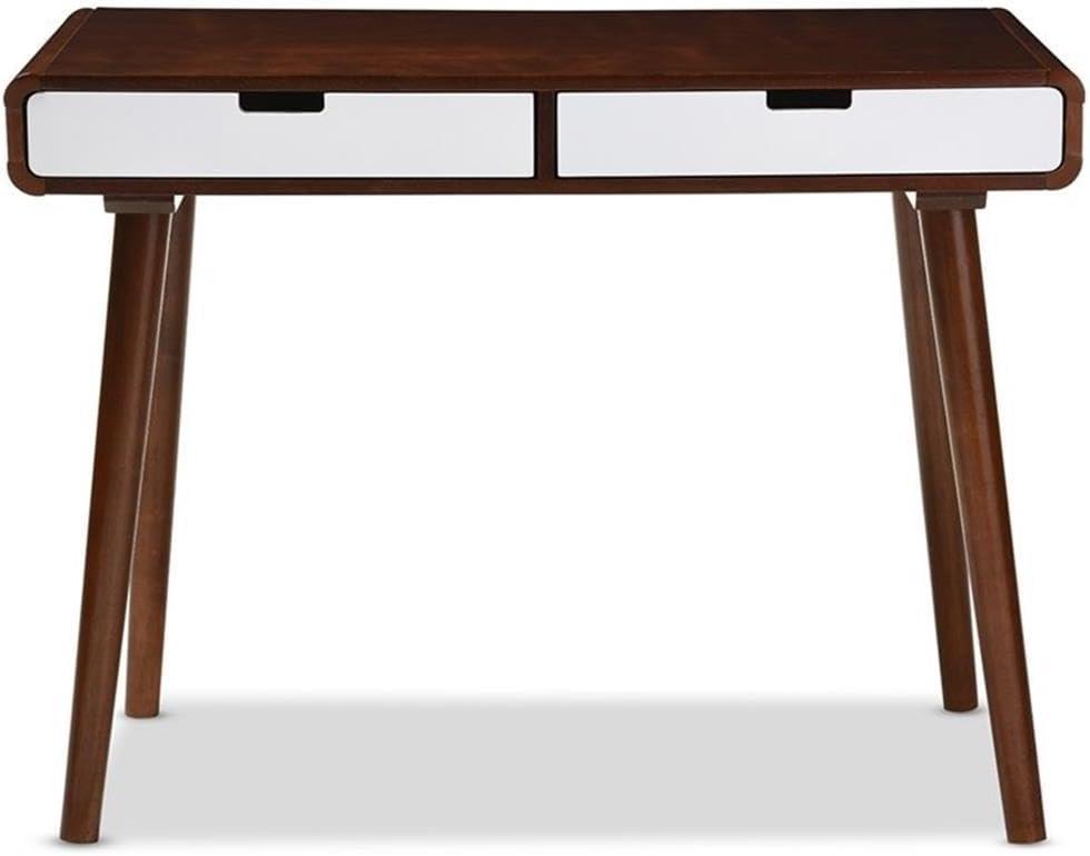 Baxton Studio Casarano Mid-century Modern Dark Walnut and White Two-tone Finish 2-drawer Wood Home Office Writing Desk