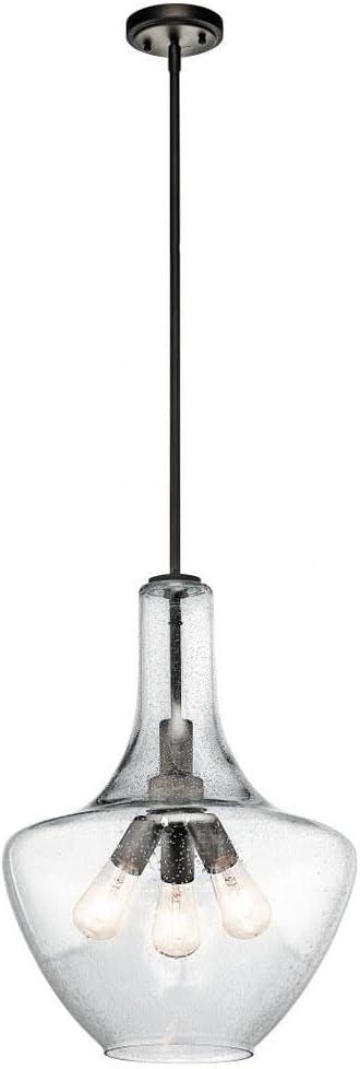 Everly 22.75" Clear Seeded Glass Bronze Pendant Light