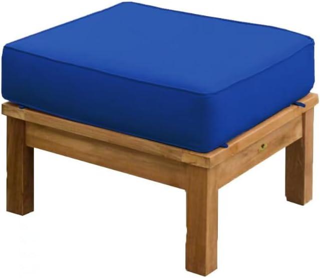 Navy Teak Outdoor Patio Ottoman with Cushion