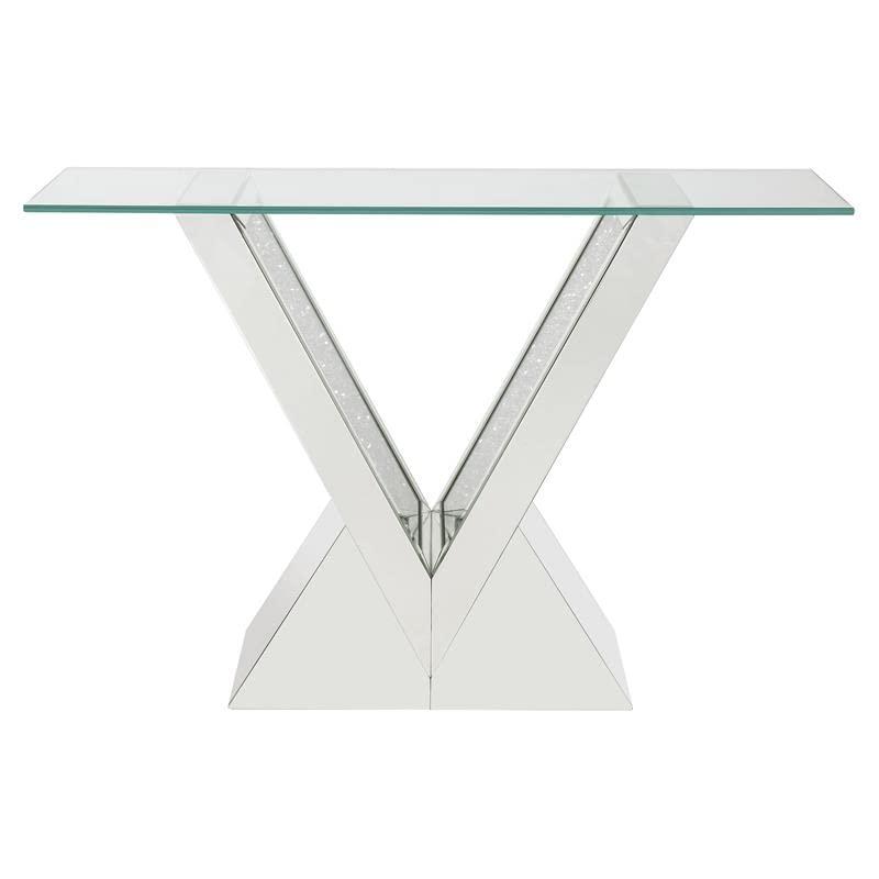 Zoomie Kids Buren Glam 47"L Console Table with V-Shape Base in Mirrored & Faux Diamonds