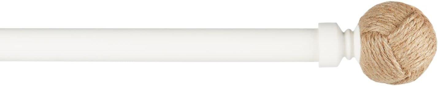EXCLUSIVE HOME Rope Knot 1" Curtain Rod and Coordinating Finial Set, Matte White, Adjustable 36"-72"