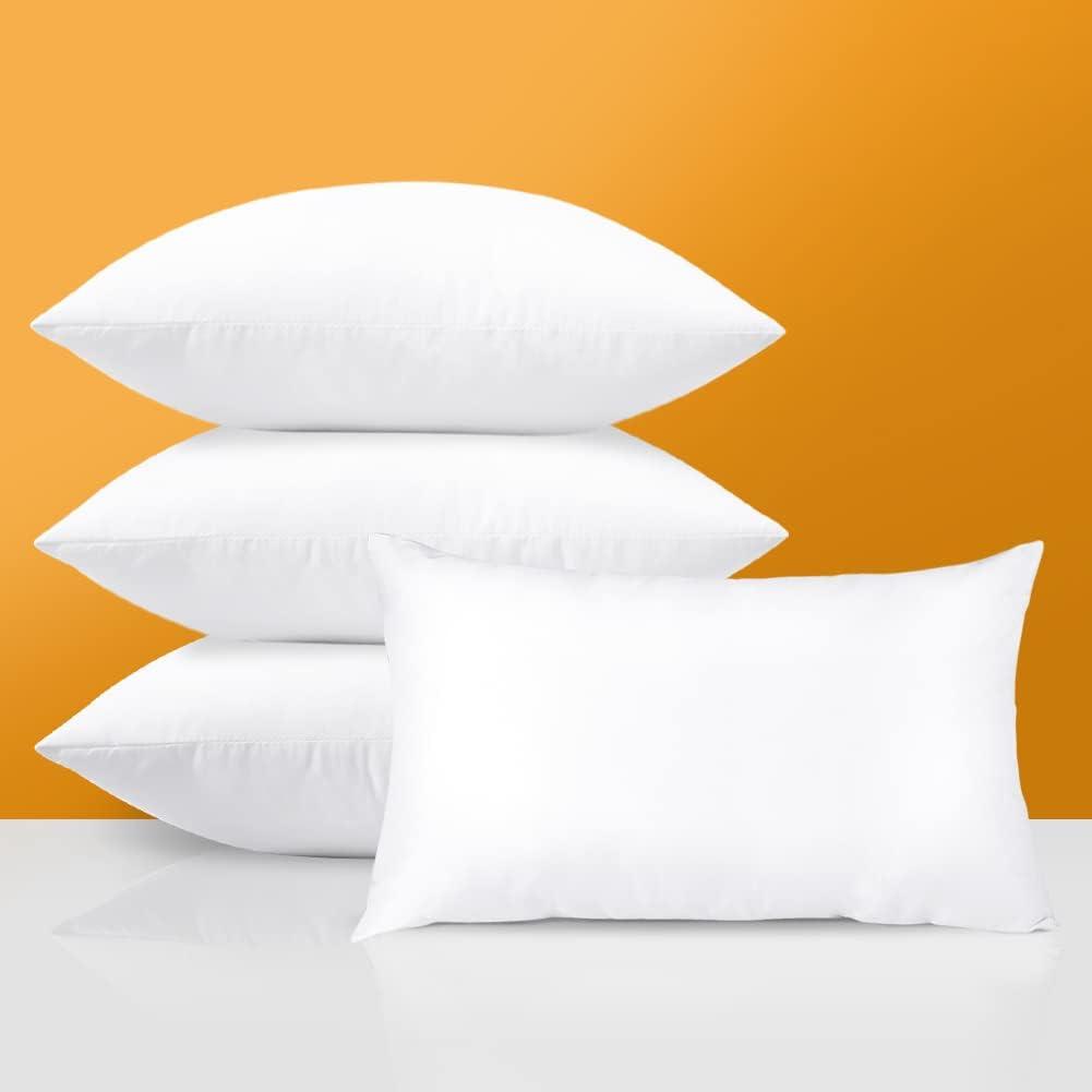 Acanva Throw Pillow Stuffer Inserts Decorative Rectangle Premium Sham Forms Cushion for Sofa Couch Chair, 12x20 Inch (Pack of 4), White 4 Count