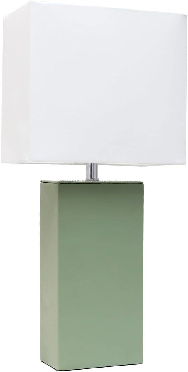 Sage Green Rectangular MDF Bedside Lamp with White Cotton Shade