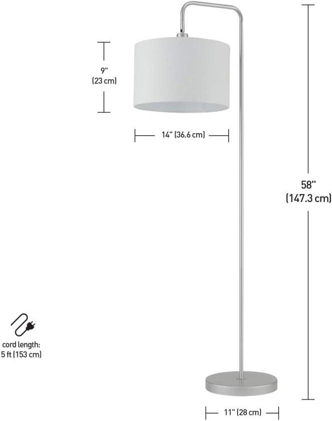 Globe Electric Barden 58" Silver Finish Floor Lamp with White Fabric Shade, 67396