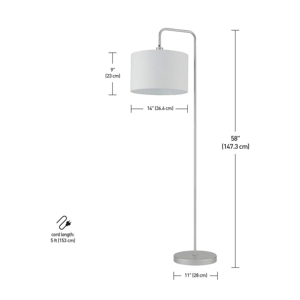 Globe Electric Barden 58" Silver Finish Floor Lamp with White Fabric Shade, 67396