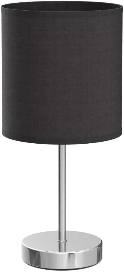 Simple Designs 11.81" 2-Pack Basic Chrome Mini Table Lamp Set with Fabric Shades, Black
