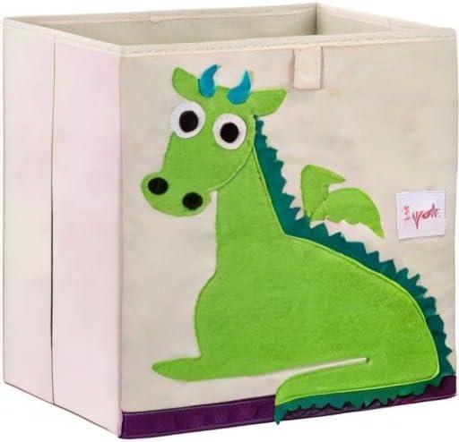 Foldable Beige and Green Dragon Fabric Storage Cube