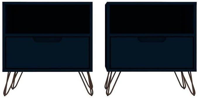Set of 2 Rockefeller 1 Drawer Nightstands Tatiana Midnight Blue - Manhattan Comfort