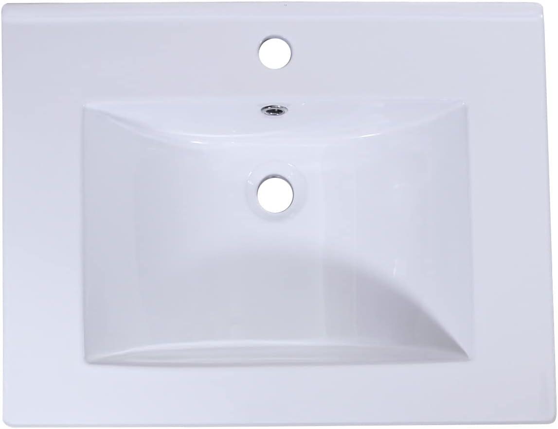 Miniyam 24" Ceramic Sink with Overflow, Drop in Bathroom Vessel Sink, White