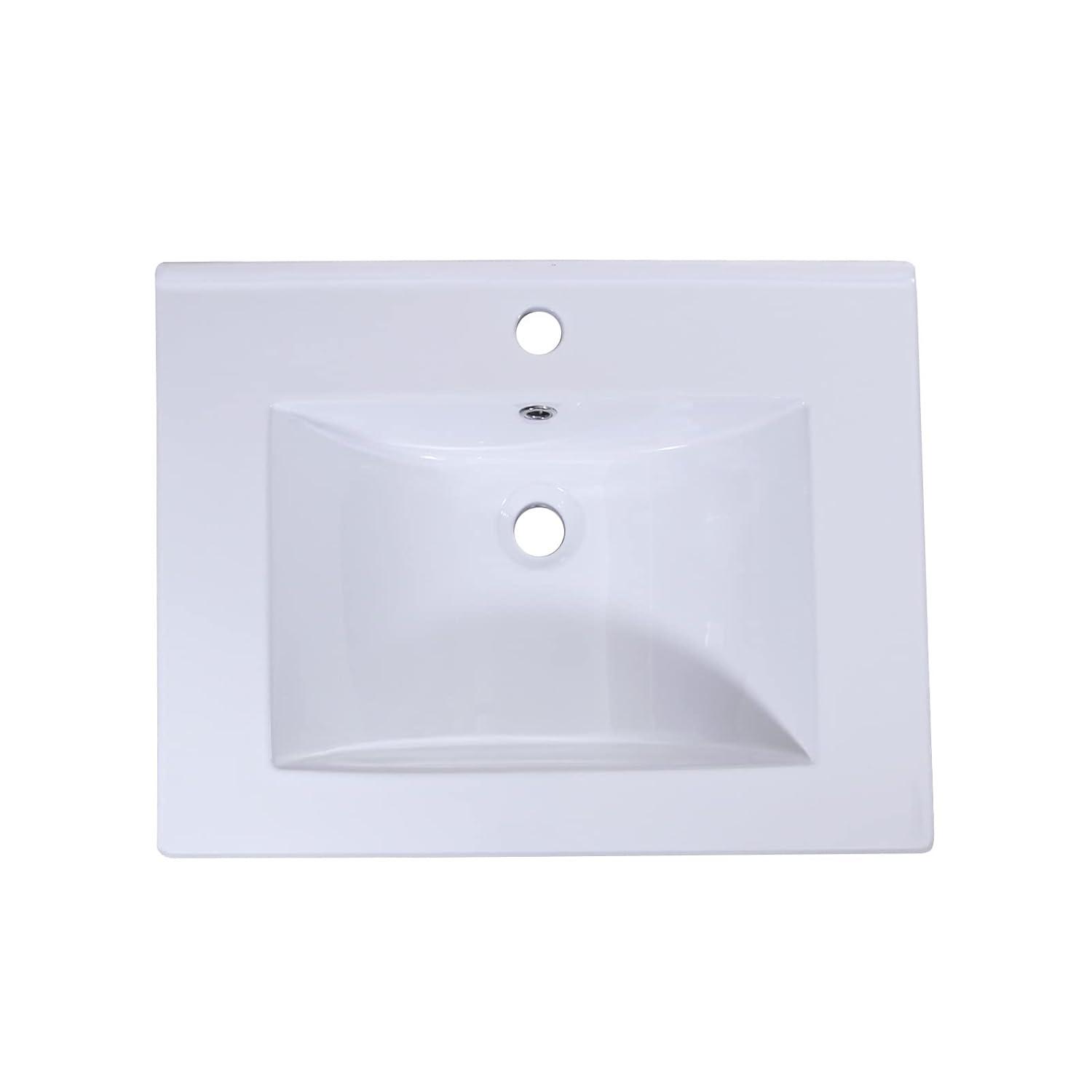 Miniyam 24" Ceramic Sink with Overflow, Drop in Bathroom Vessel Sink, White