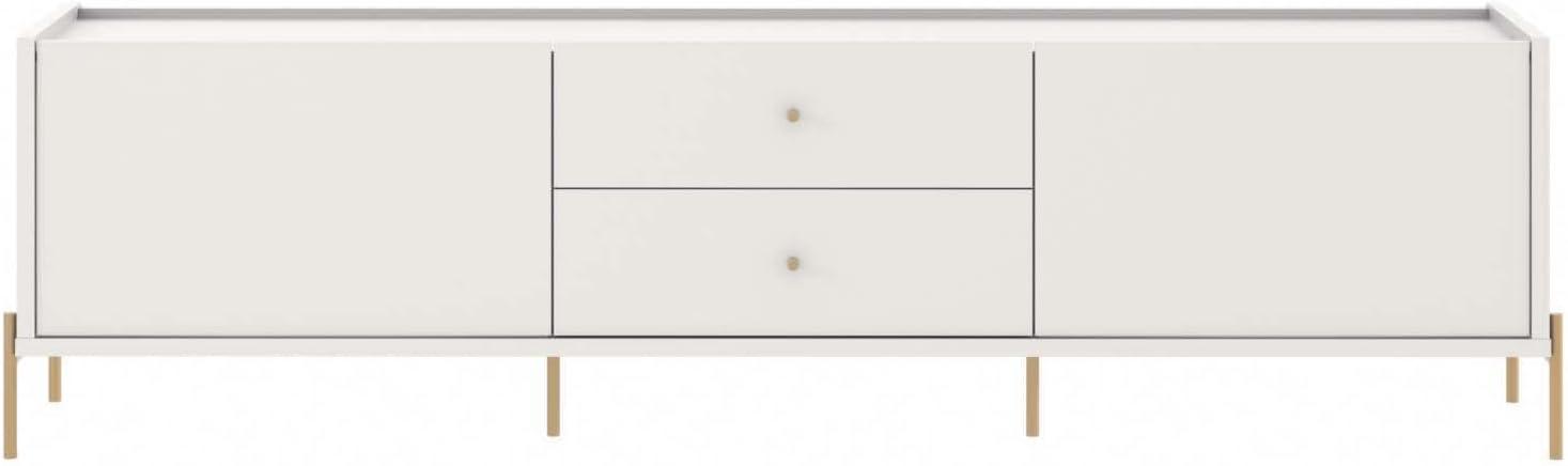 Off-White Modern TV Stand with Gold Steel Legs and Drawers