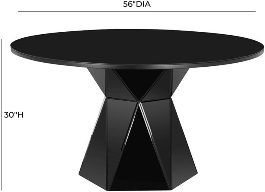 Iris 56" Black Glass and Wood Round Dining Table