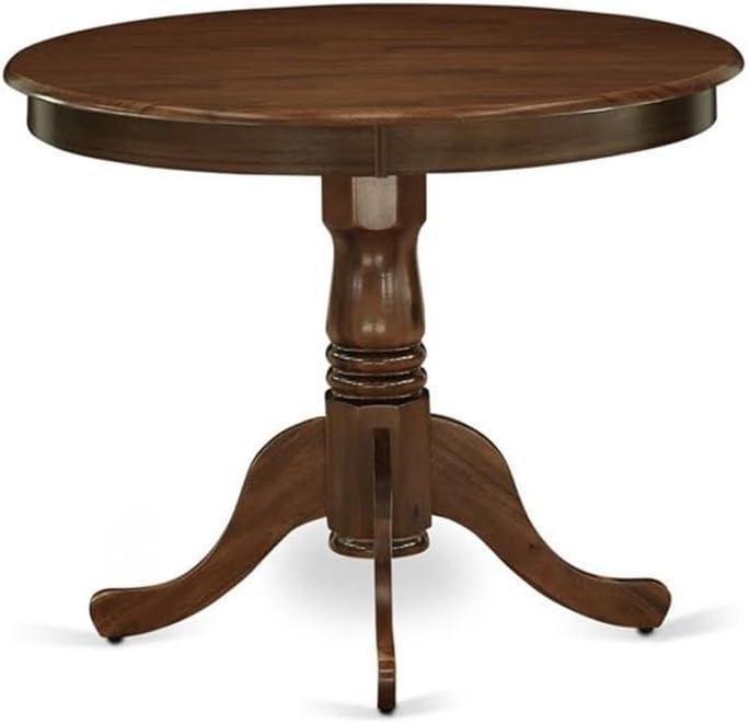 36 in. Antique Round Rubber Wood Walnut Dining Table