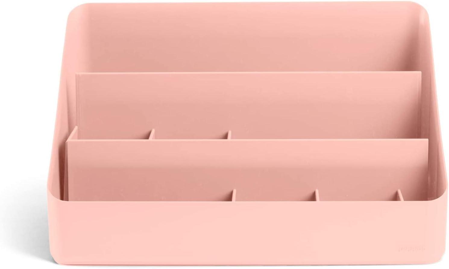 Blush Polystyrene 3-Tier Desk Organizer with Adjustable Dividers