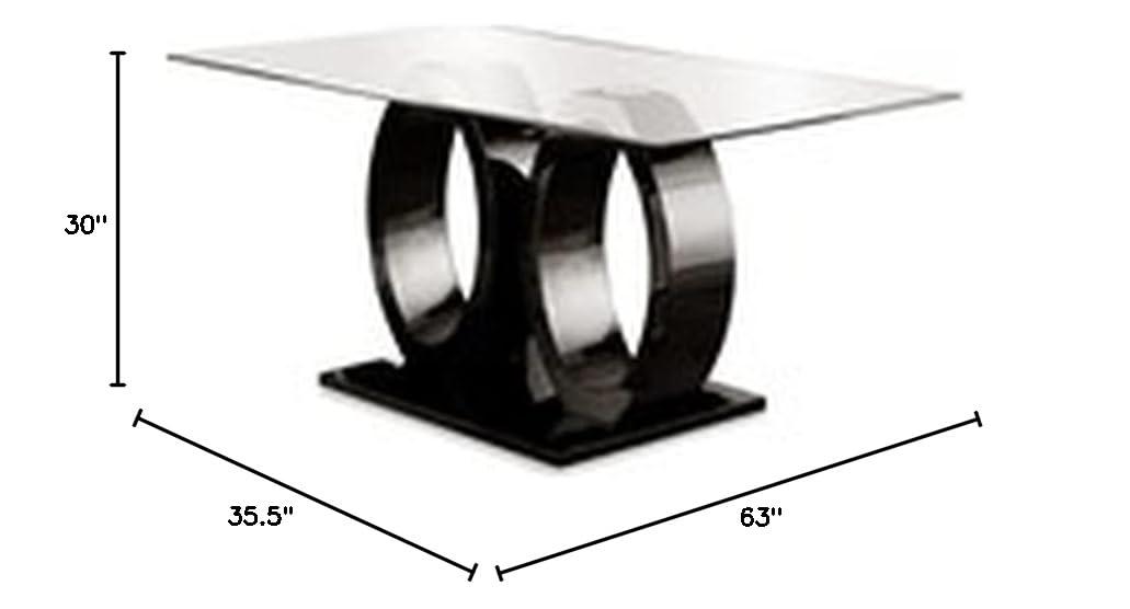 Bowery Hill Wood Contemporary Tempered Glass Top Dining Table in Black