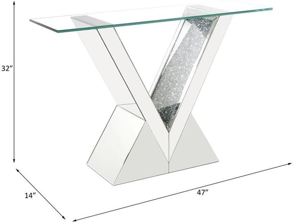 Zoomie Kids Buren Glam 47"L Console Table with V-Shape Base in Mirrored & Faux Diamonds