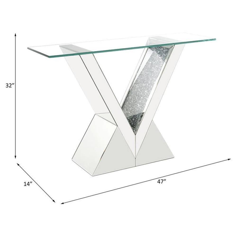 Zoomie Kids Buren Glam 47"L Console Table with V-Shape Base in Mirrored & Faux Diamonds