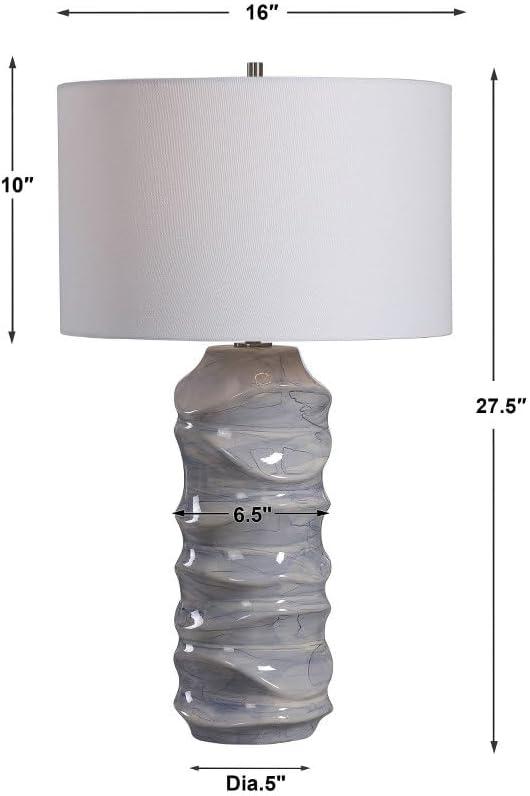 Modern Blue and White Ceramic Table Lamp with Drum Shade