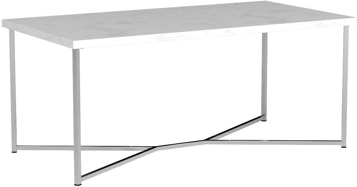 Elegant 42" Faux Marble and Chrome Rectangular Coffee Table