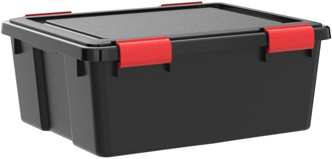 IRIS USA WeatherPro™ Bin Tote Organizing Container, Black/Red