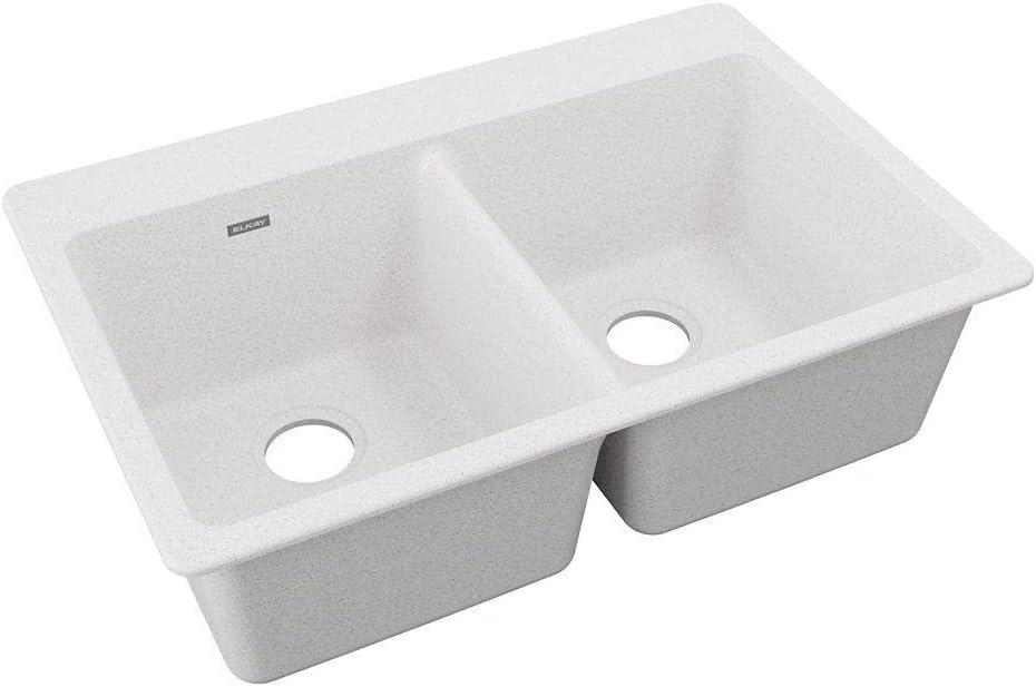 White Quartz Double Bowl Drop-In Kitchen Sink