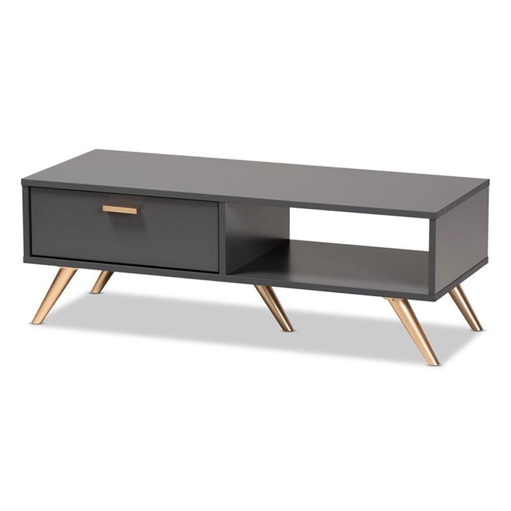 Kelson Wood Coffee Table Dark Gray/Gold - Baxton Studio