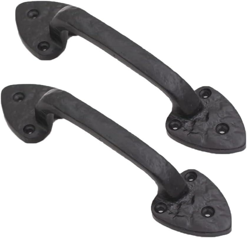 8 Inch Cast Iron Door Handle – Heavy-Duty Medieval Gate Pull – Rustic Hammered Barn Door Grip for Cabinets, Sheds & Interior Doors – Screws Included