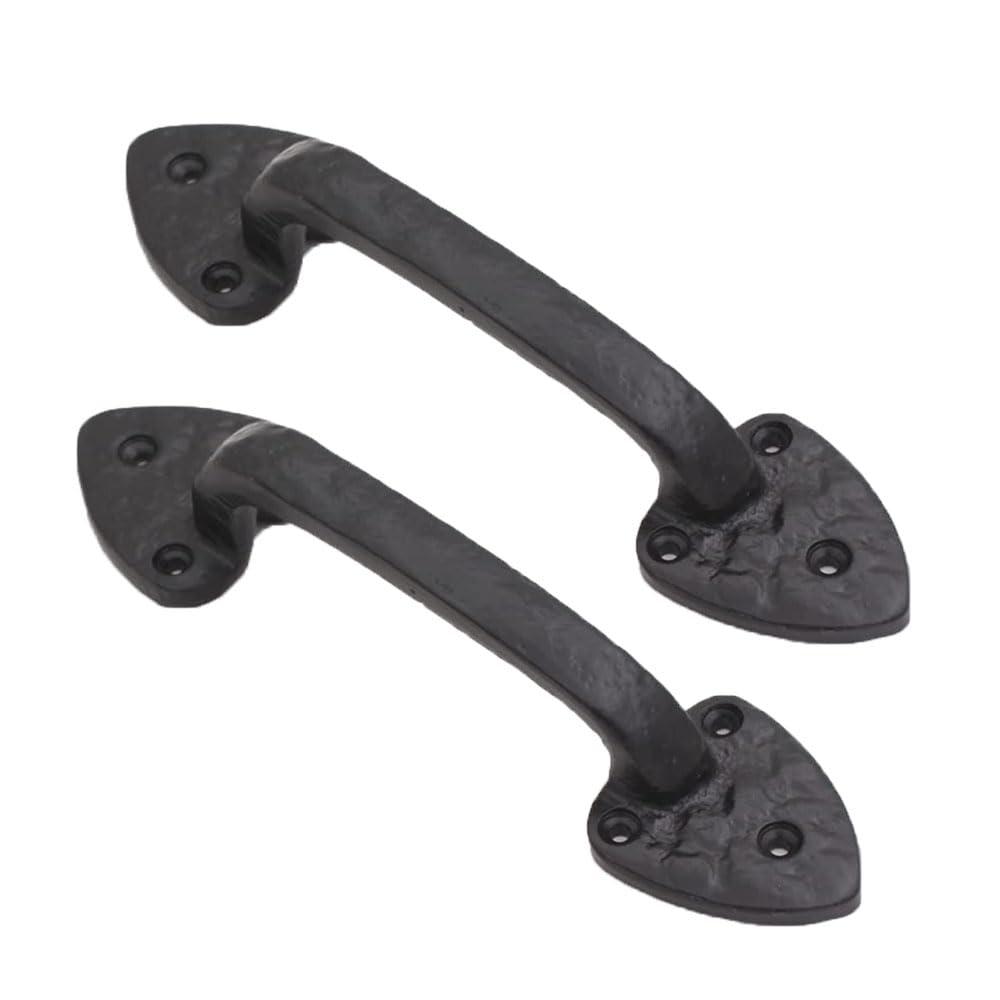 8 Inch Cast Iron Door Handle – Heavy-Duty Medieval Gate Pull – Rustic Hammered Barn Door Grip for Cabinets, Sheds & Interior Doors – Screws Included