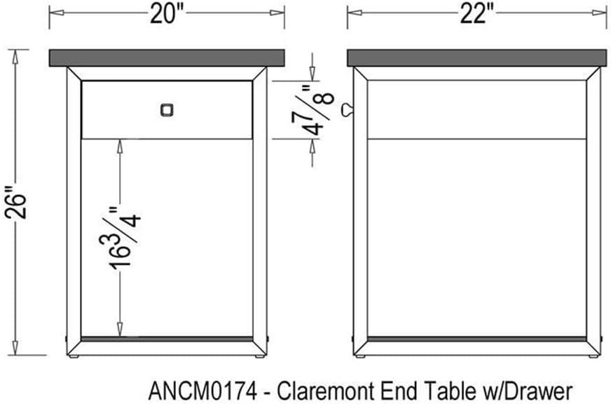 Claremont Rustic Wood End Table with Drawer and Low Shelf Dark Brown - Alaterre Furniture: Steel Frame, Acacia Top, Spot Clean