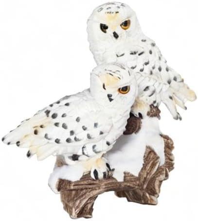 ICE ARMOR 6"W Snowy Owl Couple Standing on Tree Trunk Statue Wild Animal Decoration Figurine