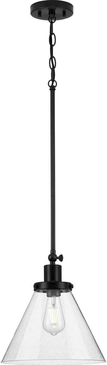 Progress Lighting Hinton 1-Light Industrial Pendant Light, Matte Black, Seeded Glass Shade