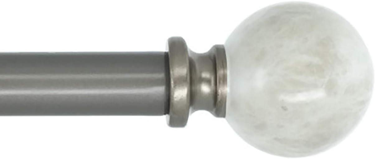 Adjustable Gunmetal Curtain Rod with White Marble Finial, 28-48 Inches