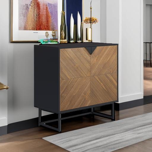 Nathan James Enloe Wood 2 Door Storage Cabinet Matte Black/Brushed Fir: Laminate Surface, Adjustable Shelf, Wood & Metal Frame